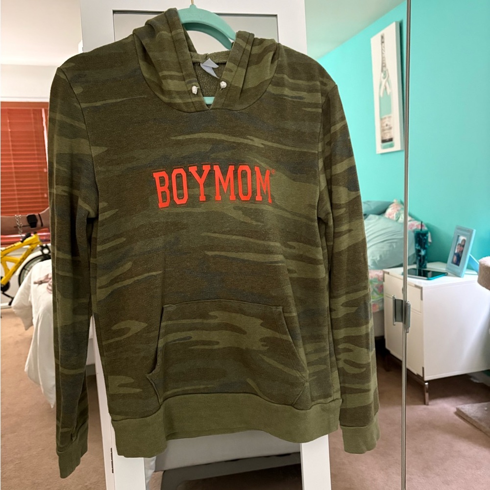 Alternative Green Camo Hoodie with Orange Text